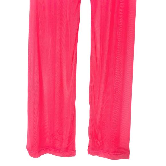 New Large‎ Neon Pink Mesh High Rise Flare Pants Swim Beach Cover Up Barbie Sheer - Picture 5 of 5